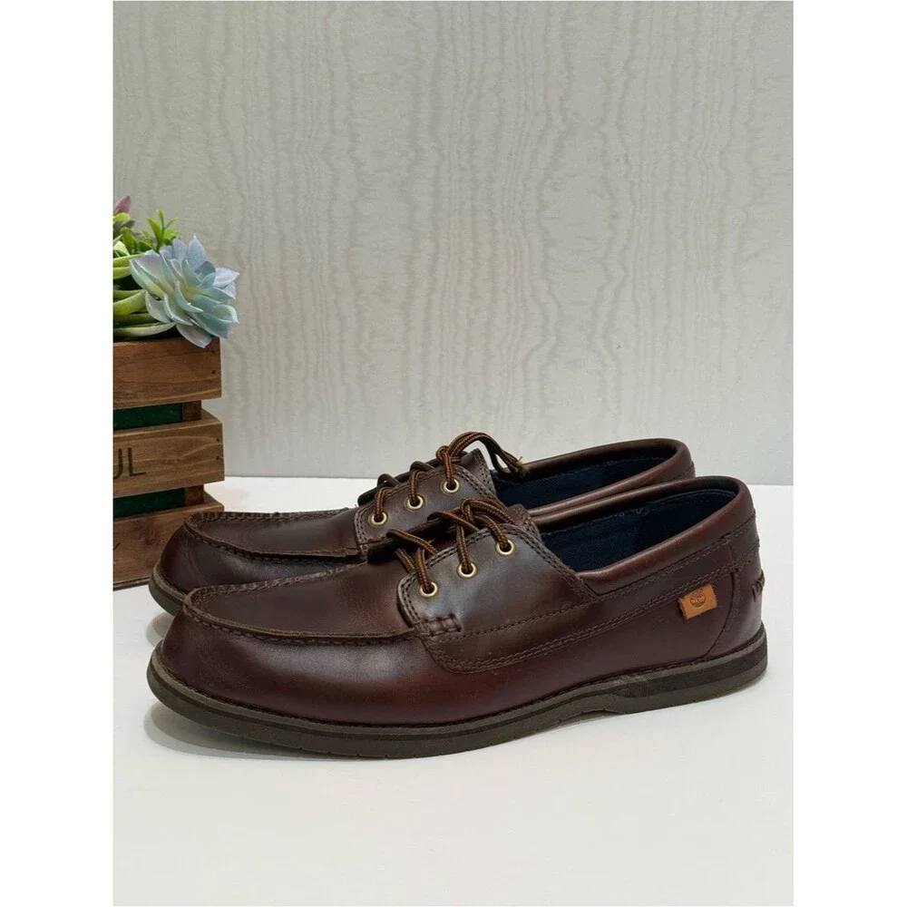Timberland OrthoLite Classic Brown 3-Eye Leather Boat Shoes Men’s Sz 9.5